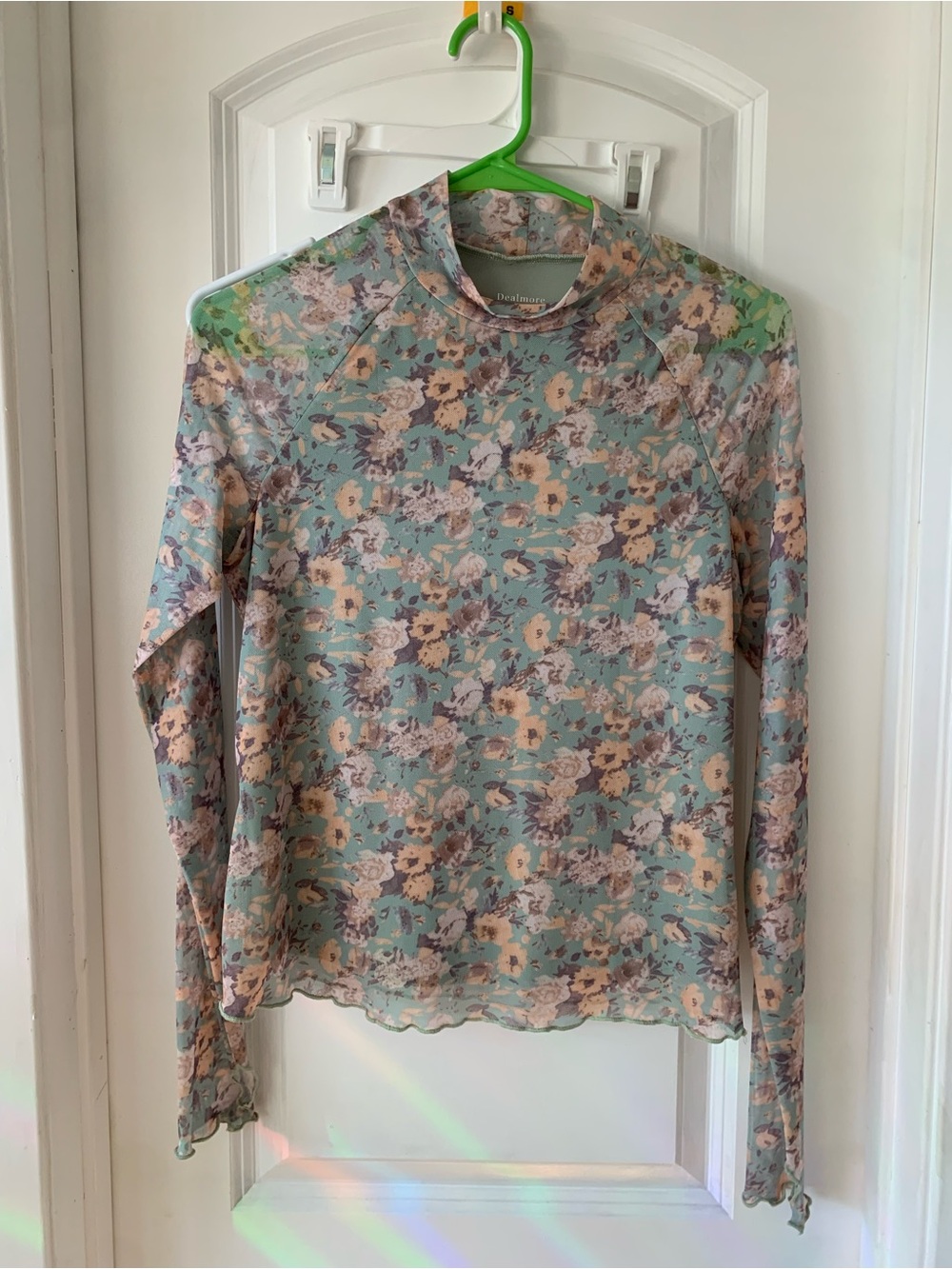 Sage Floral Long-Sleeve Mock Turtle Neck Top